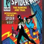 پوستری با ابعاد 60x40 یا 70x40 سانتی‌متر از جلد کمیک "The Amazing Spider-Man" که اسپایدرمن را در لباس سیاه و نمادین خود در حال پرواز و نجات دو نفر بر فراز یک شهر با آسمان قرمز رنگ نشان می‌دهد. عناوین "MARVEL COMICS", "THE AMAZING SPIDER-MAN" و "INTRODUCING... THE NEW SPIDER-MAN!" در بالای پوستر دیده می‌شوند.