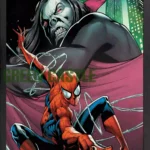 پوستری با ابعاد 60x40 یا 70x40 سانتی‌متر از جلد کمیک "The Amazing Spider-Man: Blood Hunt" که اسپایدرمن را در لباس قرمز و آبی خود در میان تارهای سیم‌خاردار یا پیچک‌های قرمز رنگ در پیش‌زمینه نشان می‌دهد. موربیوس، خون‌آشام زنده، با چهره‌ای ترسناک و دندان‌های نیش‌دار در پس‌زمینه دیده می‌شود. عنوان "BLOOD HUNT" در بالای پوستر به چشم می‌خورد.