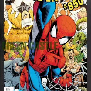 پوستری با ابعاد 60x40 یا 70x40 سانتی‌متر از جلد کمیک "The Amazing Spider-Man #850" که اسپایدرمن را در لباس قرمز و آبی خود، محاصره شده توسط تعداد زیادی از دشمنان کلاسیک و مدرنش از جمله گرین گابلین، راینو، کینگ‌پین، دکتر اختاپوس و دیگران، نشان می‌دهد. پوستری با ابعاد 60x40 یا 70x40 سانتی‌متر از جلد کمیک "The Amazing Spider-Man #850" که اسپایدرمن را در لباس قرمز و آبی خود، محاصره شده توسط تعداد زیادی از دشمنان کلاسیک و مدرنش از جمله گرین گابلین، راینو، کینگ‌پین، دکتر اختاپوس و دیگران، نشان می‌دهد.