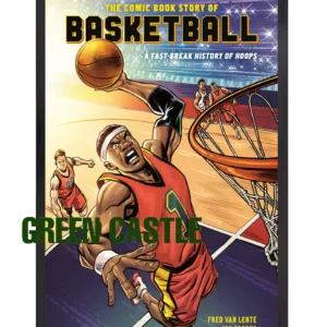 پوستری با ابعاد 60x40 یا 70x40 سانتی‌متر از جلد کمیک "The Comic Book Story of Basketball" که یک بازیکن بسکتبال را در لباس قرمز در حال دانک زدن به حلقه نشان می‌دهد. پس‌زمینه یک زمین بسکتبال با نورهای استادیوم است. عنوان "THE COMIC BOOK STORY OF BASKETBALL" در بالای پوستر دیده می‌شود.
