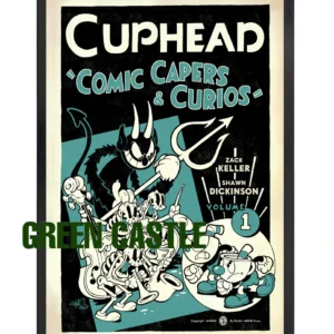 پوستری با ابعاد 60x40 یا 70x40 سانتی‌متر از جلد کمیک "Cuphead: Comic Capers & Curios Volume 1" که شیطان را در مرکز با کاپ‌هد، ماگ‌من و ارکستر اسکلت‌ها به سبک انیمیشن‌های دهه 1930 به تصویر می‌کشد.