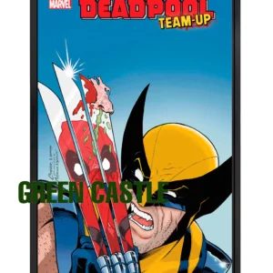 پوستری با ابعاد 60x40 یا 70x40 سانتی‌متر از جلد کمیک "Deadpool Team-Up" که ولورین را با پنجه‌های کشیده نشان می‌دهد، در حالی که بازتاب بریده‌شده و خونین چهره ددپول روی پنجه‌های او دیده می‌شود. عنوان "MARVEL DEADPOOL TEAM-UP" در بالای پوستر مشخص است.